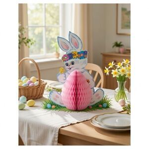 Tissue Easter Bunny Centerpiece Hippy Rabbit Beistle Honeycomb New vintage